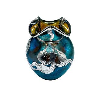 Loetz Art Glass Art Nouveau Sterling Silver Overlay Vase