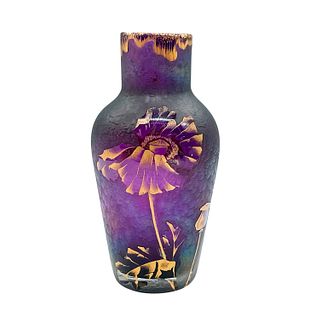 Purple Glass Vase, Gold Flowers