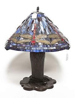 A Leaded Glass Table Lamp, Height 24 inches.