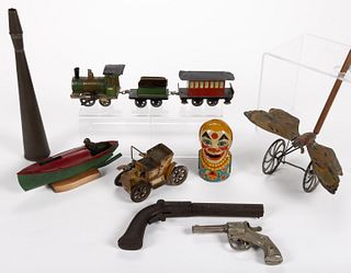 ASSORTED CAST-IRON AND TIN TOYS, LOT OF TEN