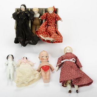 ASSORTED CHINA AND BISQUE SMALL DOLLS, LOT OF SEVEN