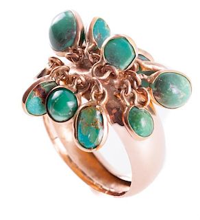 Turquoise & 18K Yellow Gold Charm Ring