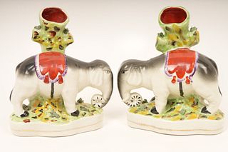 Pair Staffordshire Elephant Spill Vases 