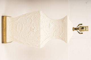 Paul Hanson White Porcelain Embossed Asian Lamp 