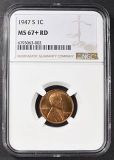 1947-S LINCOLN CENT NGC MS67+ RD