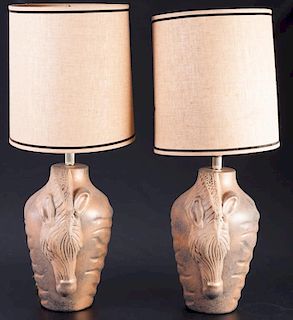 Mar-Kel Ceramic Zebra Lamps, Pair