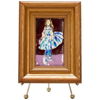 Impressionistic Marcel Dupond Enamel on Copper Plaque Painting of Dancer