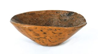 Two burl bowls, 5" h., 11" dia. and 5" h., 14 1/2"
