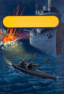 Roger Hane Acrylic on Canvas Battleship Scene