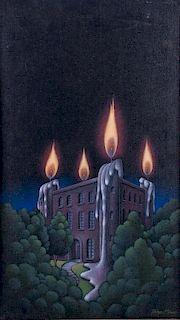 Roger Hane "Candle Building" Acrylic On Canvas