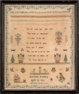 Silk on linen sampler dated 1801, wrought by Harri