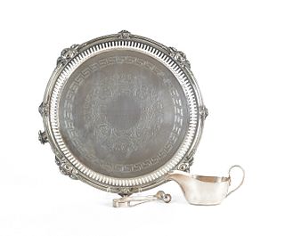 Silver plated salver, 12 3/4" dia., together withr