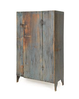 Blue painted pine cupboard, 19th c., 53 1/2" h., 3