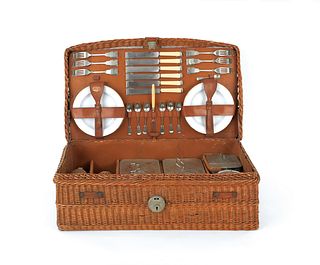 German wicker picnic basket with full complement o