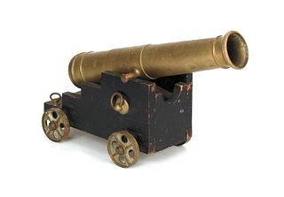 Large brass and wood signal cannon, 32" l.