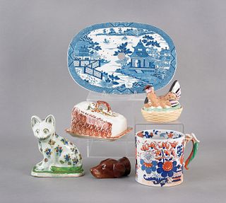 Group of pottery and porcelain to include a pearlw