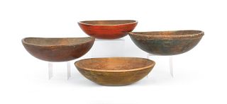 Four large painted wood bowls, largest - 5" h., 17