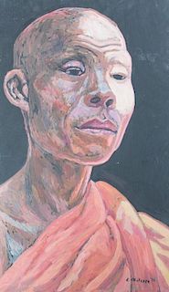 Evelyn Metzger Buddhist Monk Portrait Oil On Panel