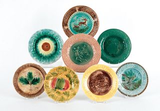 Collection of eight majolica plates, largest - 9 1