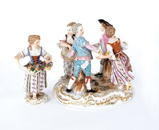 Two Meissen type porcelain figures, 6" h. and 5" h