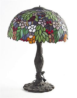 A Leaded Glass Table Lamp, Height 24 inches.
