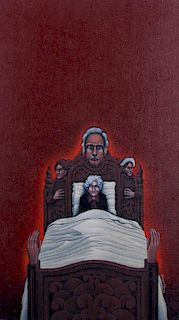 Roger Hane "Family Bed" Acrylic On Canvas