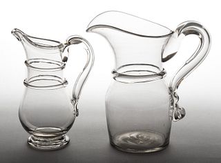 FREE-BLOWN AND RING-NECK GLASS PITCHERS, LOT OF TWO