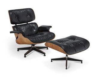 Ray and Charles Eames (1912-1988 and 1907-1978), Eames lounge chair and ottoman for Herman Miller, mid/late 20th century, Chair: 32.5" H x 31.5" W x 3