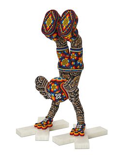 Rick Wolfryd (b. 1953), After KAWS "Handstand Man," 2020, Photopolymer resin and beads, With base: 20.25" H x 13.325" W x 8.325" D