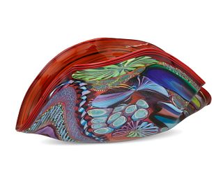 James Nowak (b. 1956), A studio art glass clamshell centerpiece, late 20th/early 21st century, 11.325" H x 24.5" W x 11.75" D