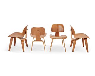 Ray and Charles Eames (1912-1988 and 1907-1978), Four DCW molded plywood dining chairs for Herman Miller, early 21st century, Each: 28.75" H x 19.5" W