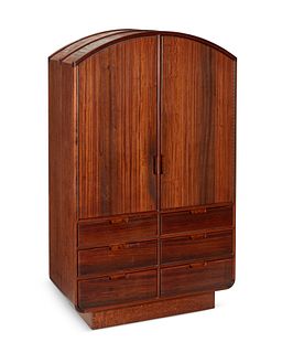 John Nyquist (1936-2018), An English Oak and Paduak wood armoire, circa 1978, 78.5" H x 47.75" W x 24.25" D