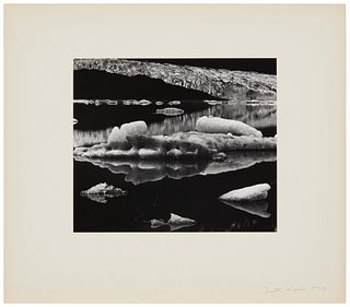Brett Weston (1911-1993), "Mendenhall Glacier," 1973, Gelatin silver print on paper mounted to mat board, as issued, Image/Sheet: 7.75" H x 9" W; Mat 