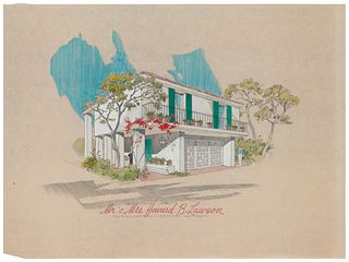 Paul Revere Williams (1894-1980), Architectural drawing and three blueprints for an unrealized renovation of a private residence, Newport Beach, CA, M