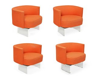 Four Vladimir Kagan-style barrel swivel chairs
