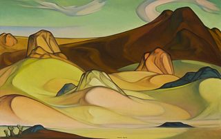 Tarmo Pasto (1906-1986), "Golconda II," Oil on canvas, 38" H x 60" W