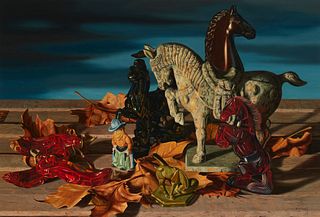 Robert Byerley (1941-2019), "Equestrian," Oil on board, 15.125" H x 22" W