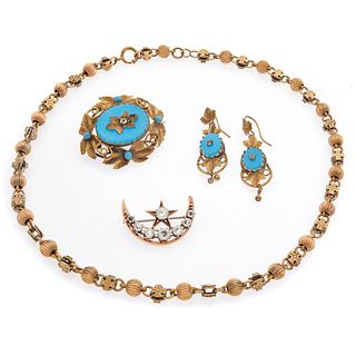 Group of Victorian Glass, 10k, Gold-Filled Jewelry