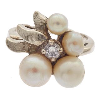 Diamond, Cultured Pearl, 14k White Gold Ring