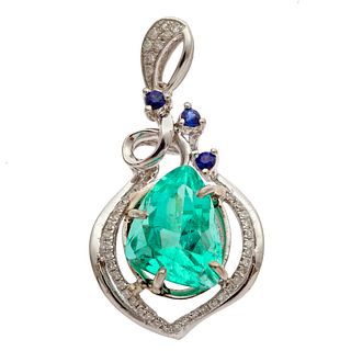 Colombian Emerald, Diamond, Sapphire, 18k Pendant