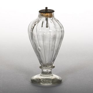 PATTERN-MOLDED GLASS WHALE OIL / FLUID SPARKING LAMP