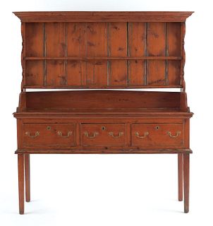Pine two-part Welsh cupboard, late 18th c., 72 5/8
