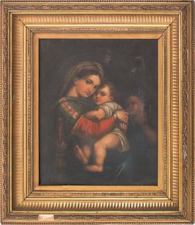 Continental oil on canvas of the Madonna and child