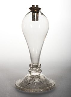 FREE-BLOWN AND PRESSED LACY WHALE OIL / FLUID STAND LAMP