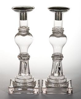 FREE-BLOWN AND PRESSED PAIR OF CANDLESTICKS