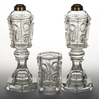 PRESSED STAR AND PUNTY FLUID PAIR OF STAND LAMPS