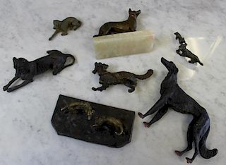 Lot Of Bronze And 1 Metal Dogs .