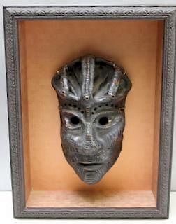 Framed Glazed Pottery Face / Mask.