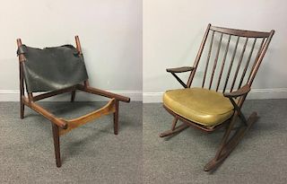 Midcentury Leather Lounge Chair & Rocker.