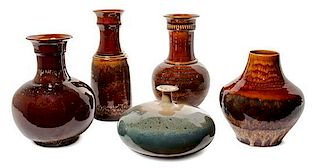 A Group of Five Haeger Pottery Vases Height of tallest 11 inches.